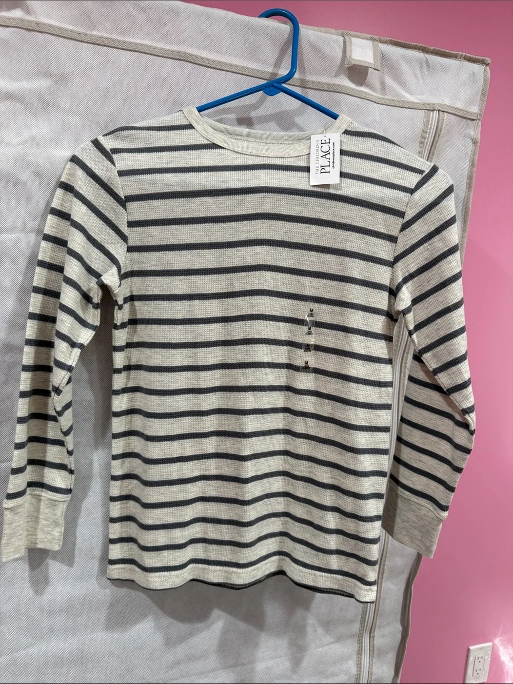 The Children's Place Cream and Navy Striped Long Sleeve Tee